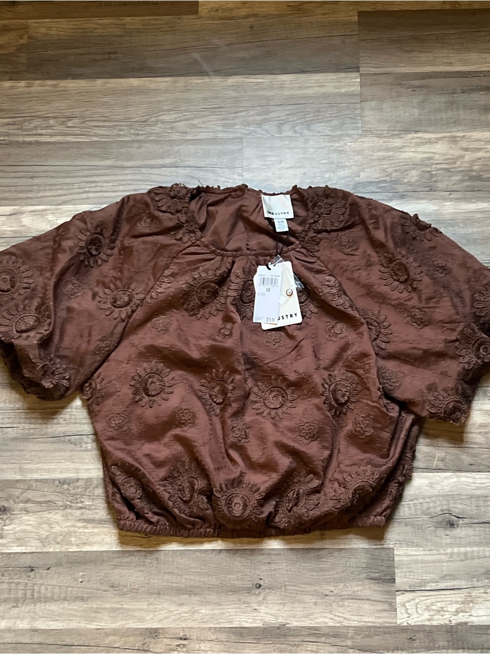 Industry Embroidered Puff Sleeve Top in Brown 🤎